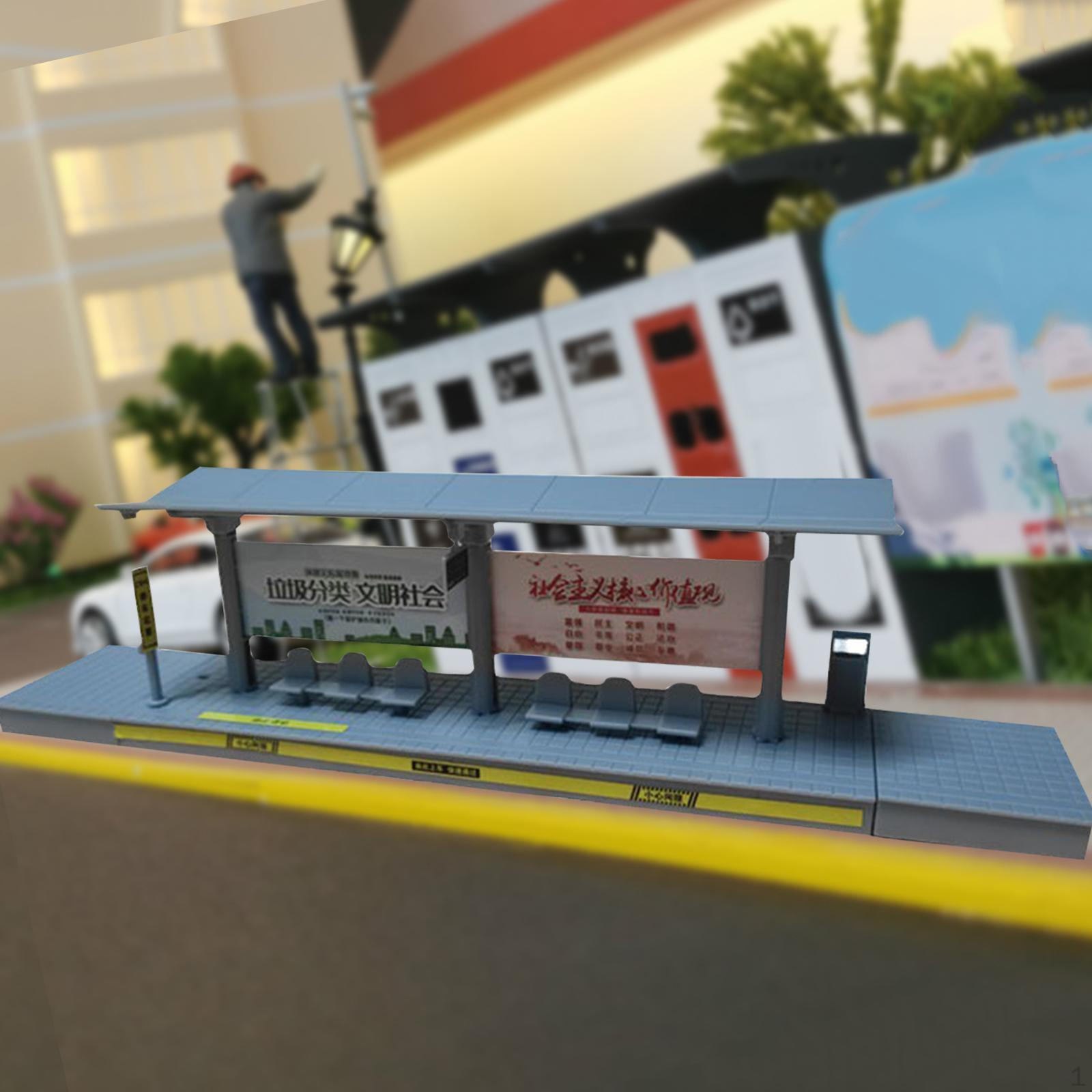 

1/64 Scale Bus Stop Model Architecture Scene Movie Props DIY Assembly Traffic Platform Station