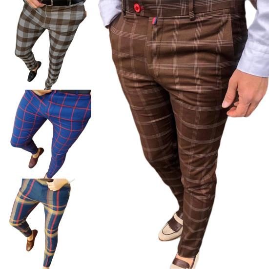 Herrenhose, kariert, schmale Passform, formelle, bequeme Frühlingshose für die Arbeit