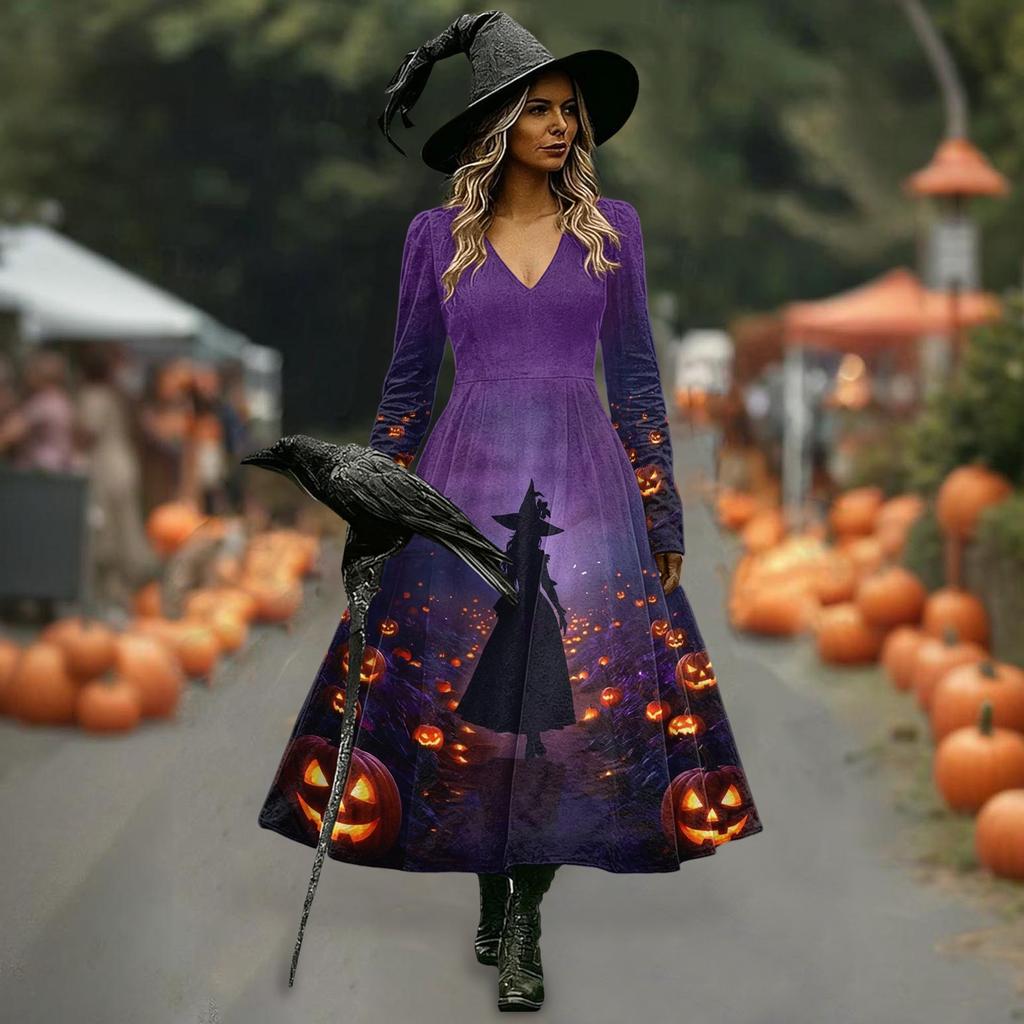 Dámské Halloweenské Midi Šaty na Párty a Festival