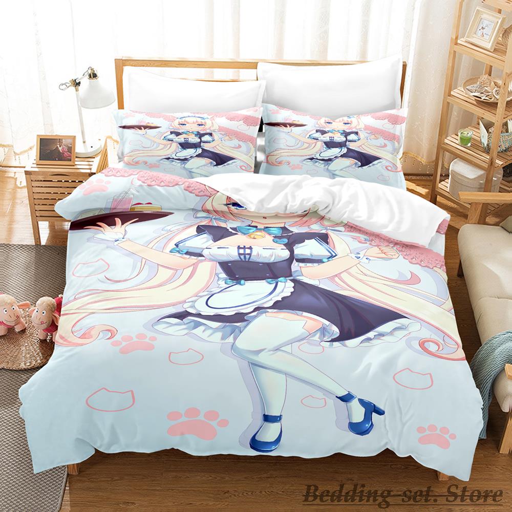Comforter Kawaii Nekopara Bedding Set Single Twin Full Queen King Size Bed Set Aldult Kid Bedroom Duvet Sets Anime Parure De Lit Bed