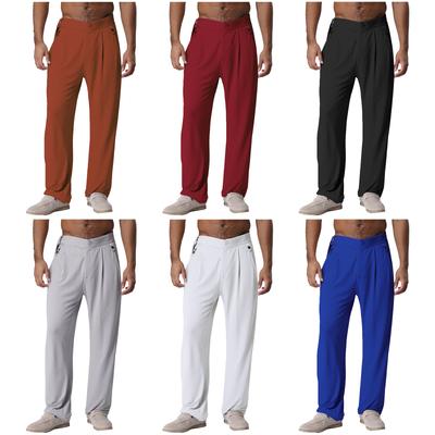 Mens Adjustable Buckle Dance Pants Belted Trousers with Pockets Ballroom Latin Modern Dancewear