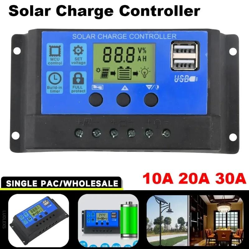 Solar Laderegler 12V24V 30A/20A/10A Auto LCD Dual USB 5V Ausgang Photovoltaik Solarpanel Entlader Regler PV Last