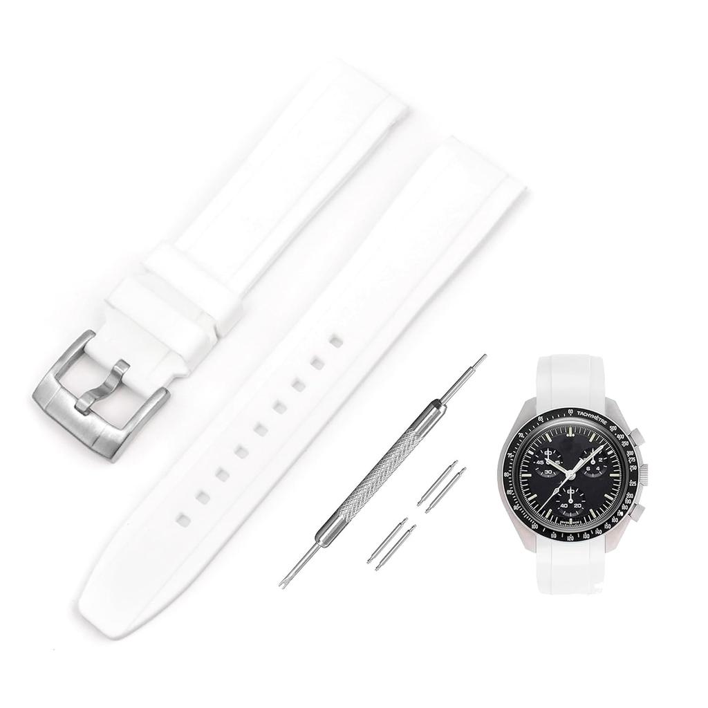 Jumpsunfun 20mm Watch Band for Omega X Swatch Speedmaster MoonSwatch, White Silicone Strap for Omega and Swatch Speedmaster MoonSwatch