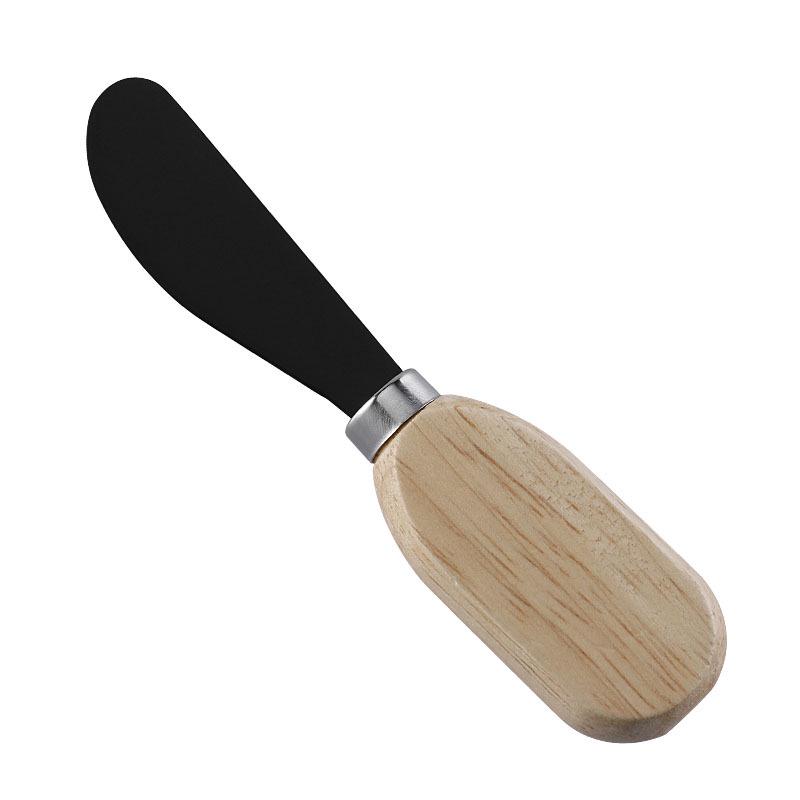 Cross-Border Cheese & Fruit Knife Set: Black Cheese Knife, Butter Spreader, Fork with Rubberwood Handle.