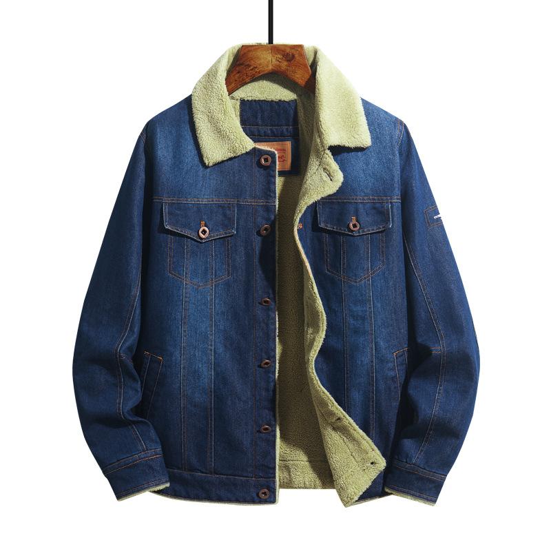 Pánská černá jehněčí džínová bunda, bavlněná bunda nadměrné velikosti, top