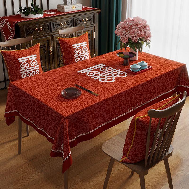 Elegant Red Wedding Tablecloth Rectangular Velvet Waterproof Decorative Dining Table Cover Banquet Celebration