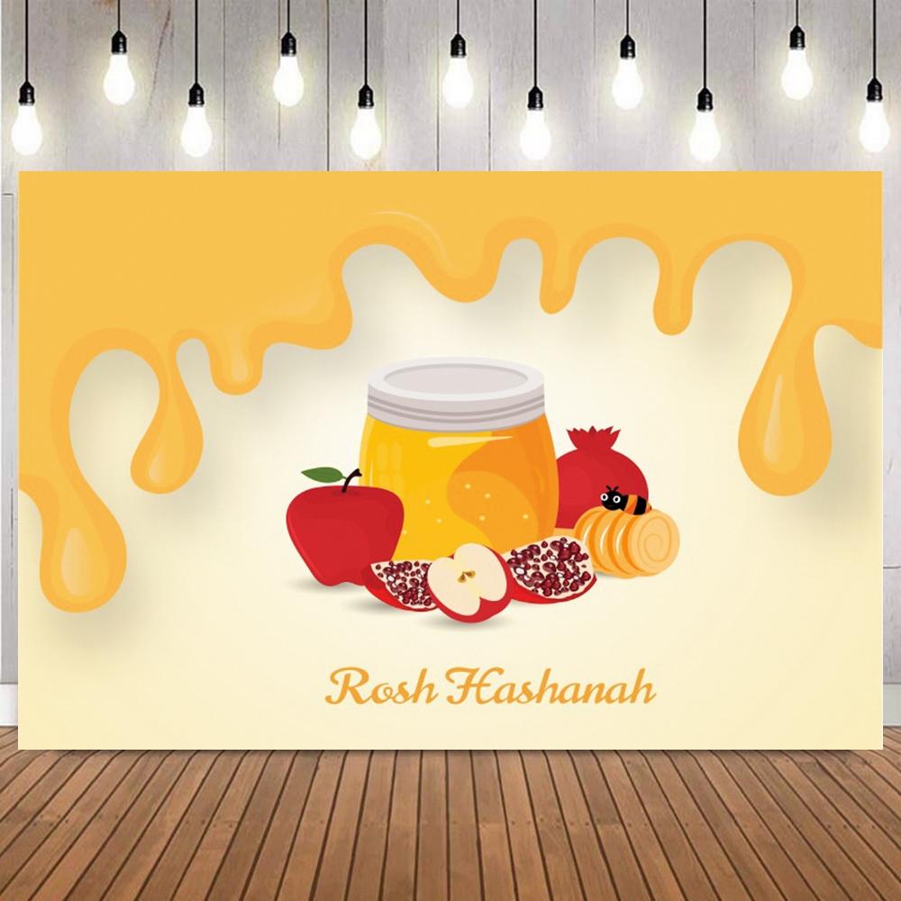 Rosh Hashanah Jewish New Year Photo Backdrop Pomegranate Honey Apple Bible Photography Background for Party Home Decoration Prop15