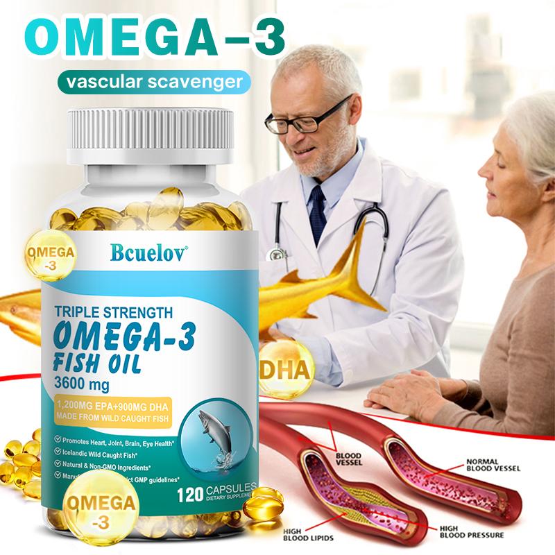 Bcuelov triple strength Omega3 fish oil 3600mg containing EPA DHA astaxanthin 120 capsules
