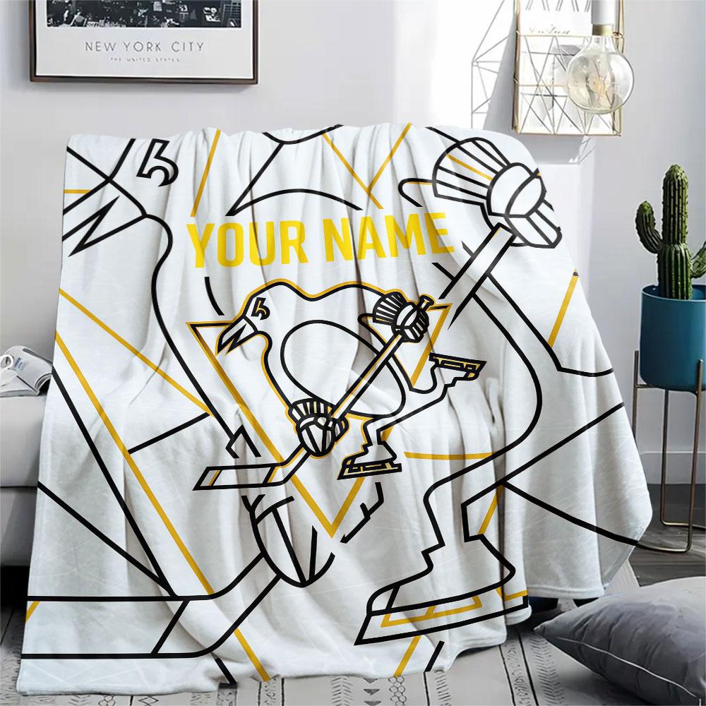Custom Name,Pittsburgh Penguins Printed Flannel Blanket, soft throw for bedroom sofa, washable, Christmas present, great gift.