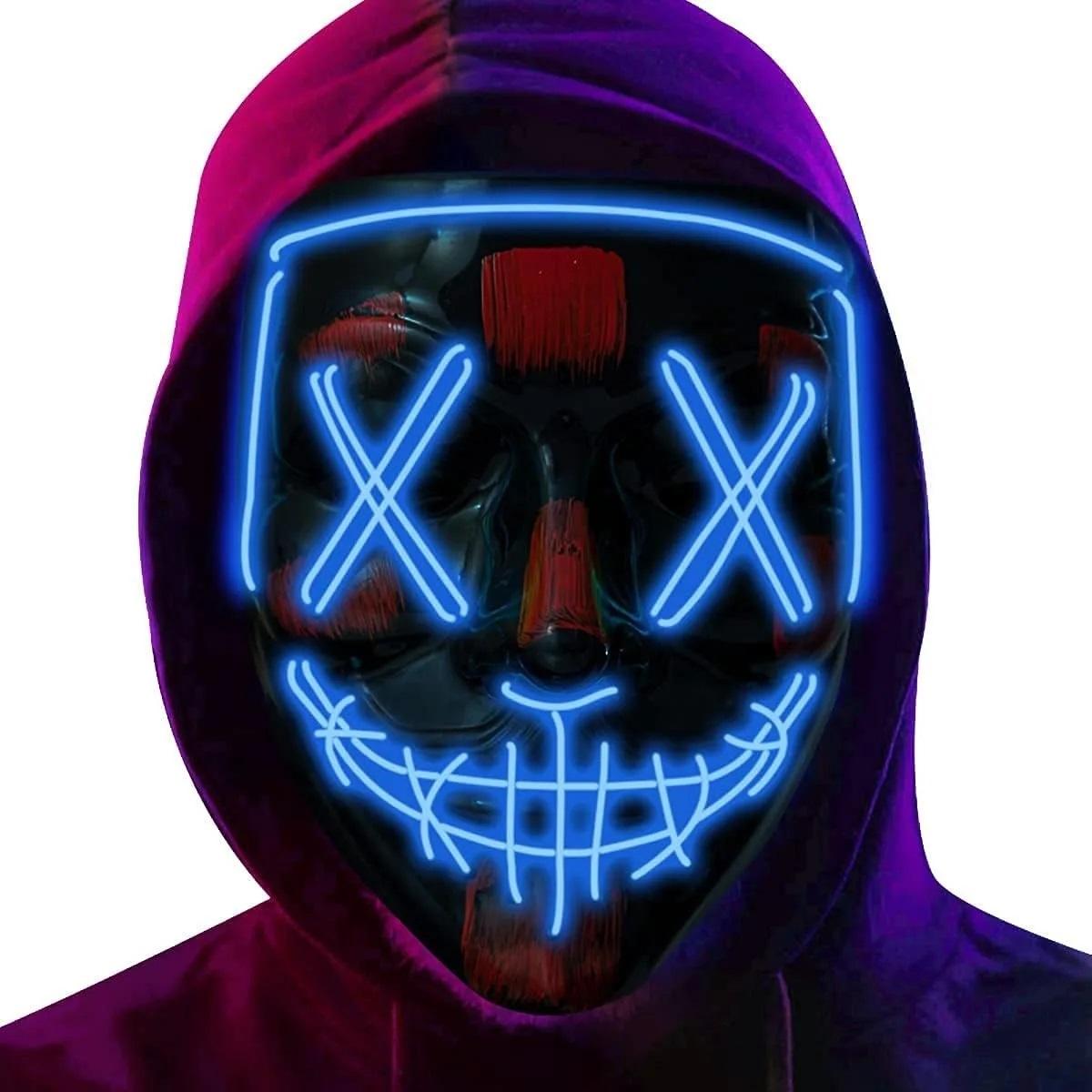 Poptrend Halloween Mask LED Light Up Mask Scary Mask For Festival Cosplay Halloween Costume Masquerade Parties Carnival Gift синий