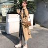 Fall Winter Women Jacket Double-breasted Buttons Solid Color Turn-down Collar with Belt Mid Length Windproof Outdoor Overcoat