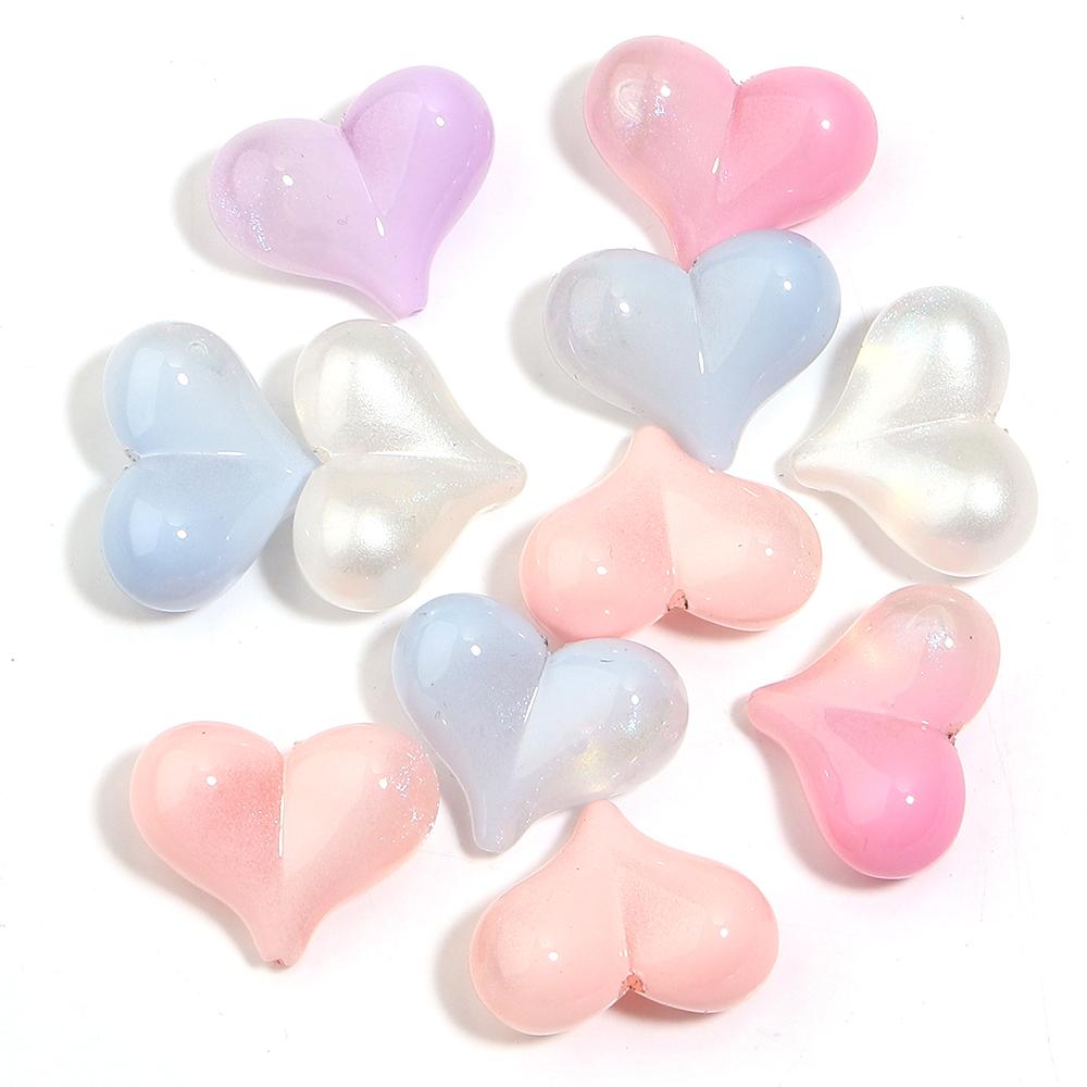 5pcs/lot Colorful Glitter Heart Shape Beads Big Hole Loose Spacer Acrylic Beads For DIY Charms Bracelet Phone Chains Accessories