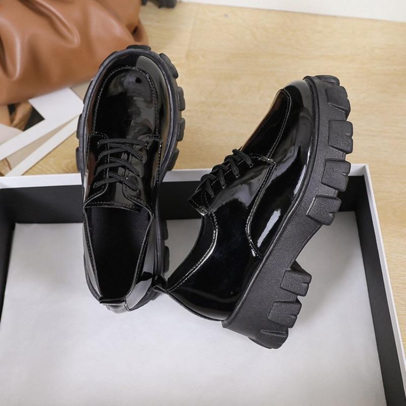 Lace-up small leather shoes women's new spring student retro platform single shoes small muffin shoes women