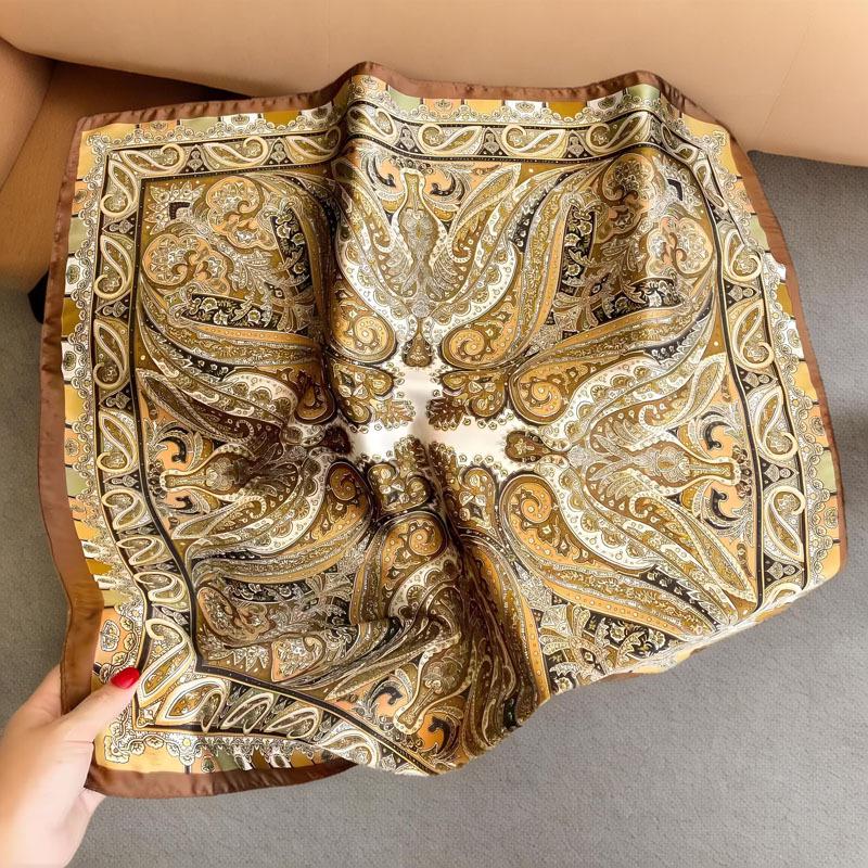 Women's Vintage Paisley Faux Silk Scarf: Versatile Headband, Hair Tie, Bag Accessory for Spring & Autumn.