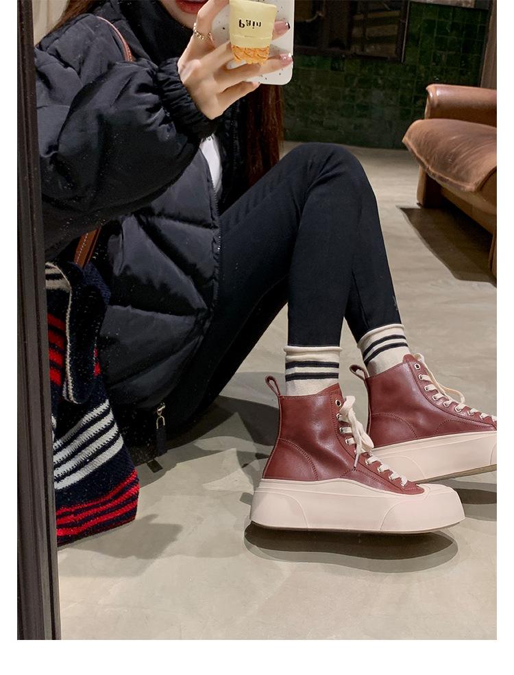 Ботинки из овчины с круглым носком и толстой внутренней подошвой увеличивающие высоту голенища повседневные высокие ботинки женские кожаные ботинки Martin ботинки Knight Locomotive короткие ботинки 35 красный 6374₽