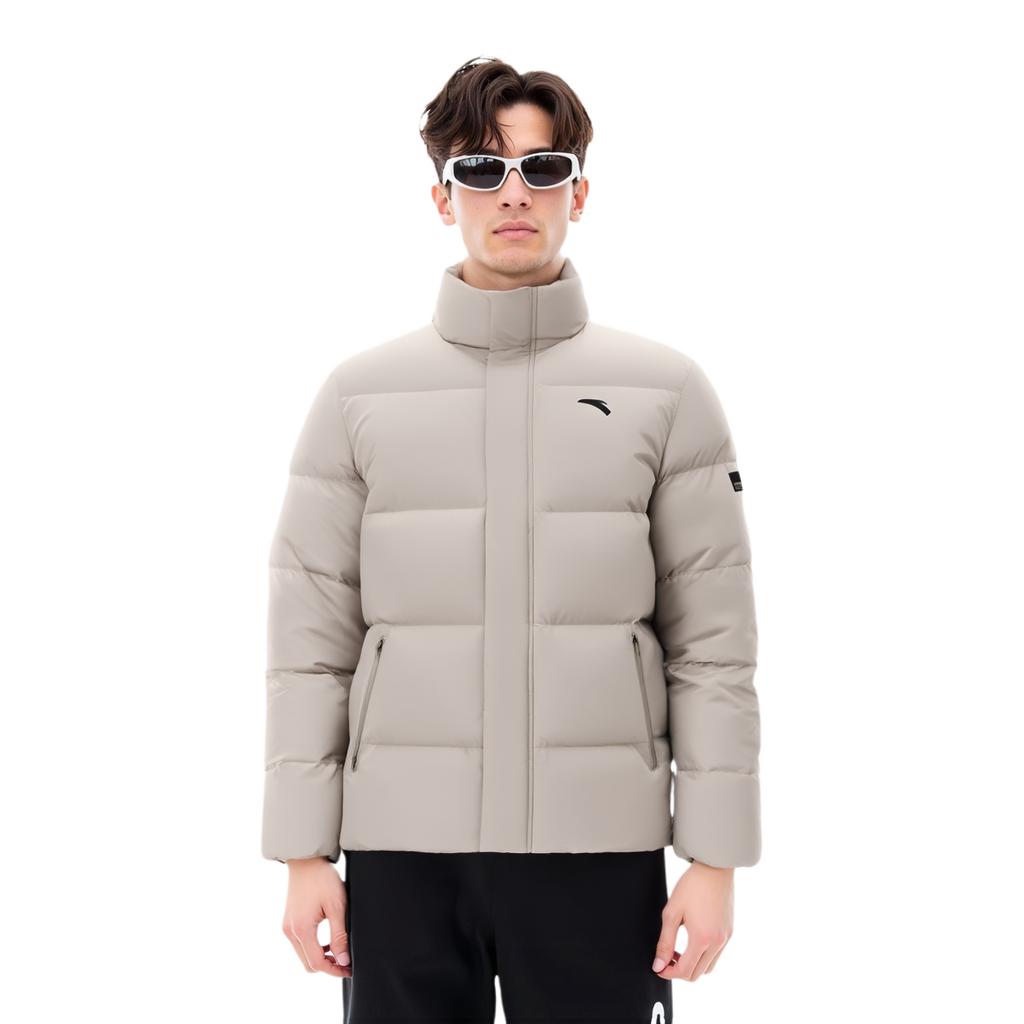 Anta Solid Color Stand Collar Zipper Versatile Casual Down Jacket Men Outerwear 952547902-3