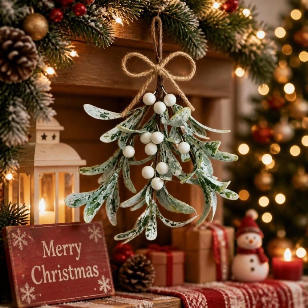 Artificial Floral Decor Artificial Mistletoe Sprigs Red Christmas Berry Fake Flowers Festive Mistletoe Bunches DIY Home