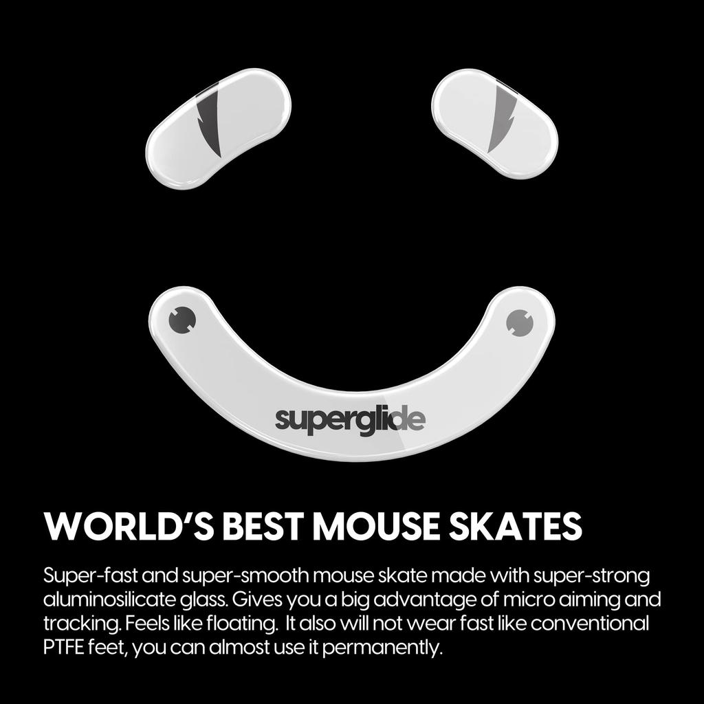 Superglide Mouse Feet for Razer DeathAdder V3 Pro [Tempered Glass, Rounded Edges, Durable, Ultra-Low Friction, Super Smooth] - White