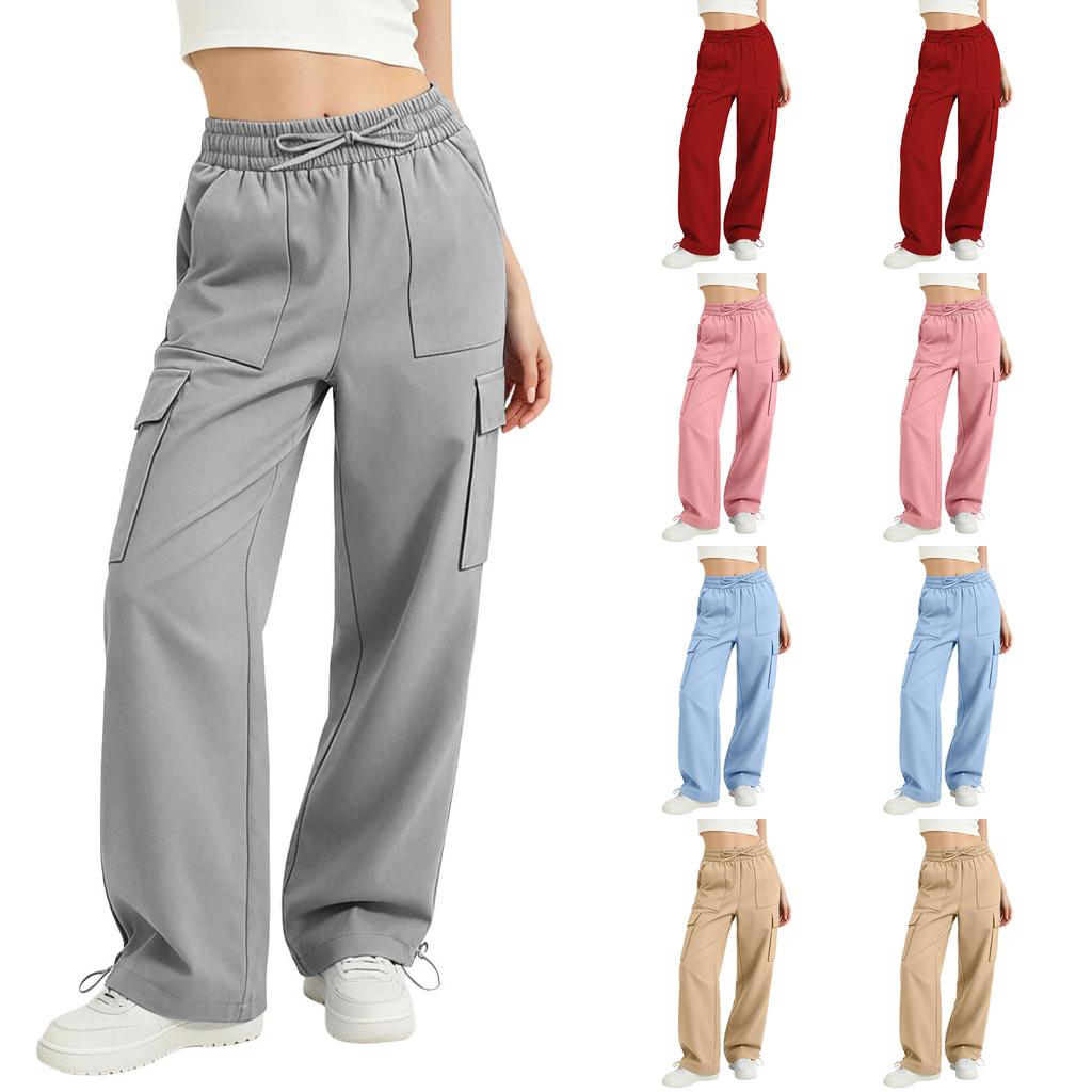 Women's High Waist Drawstring Wide Leg Pants Casual Trousers