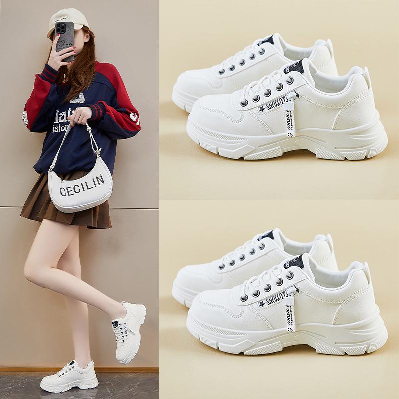 Zapatos casuales de plataforma gruesa para mujer, zapatos para caminar con cordones, antideslizantes, de cuero sintético, zapatillas de tenis cómodas para correr, zapatillas transpirables para mujer