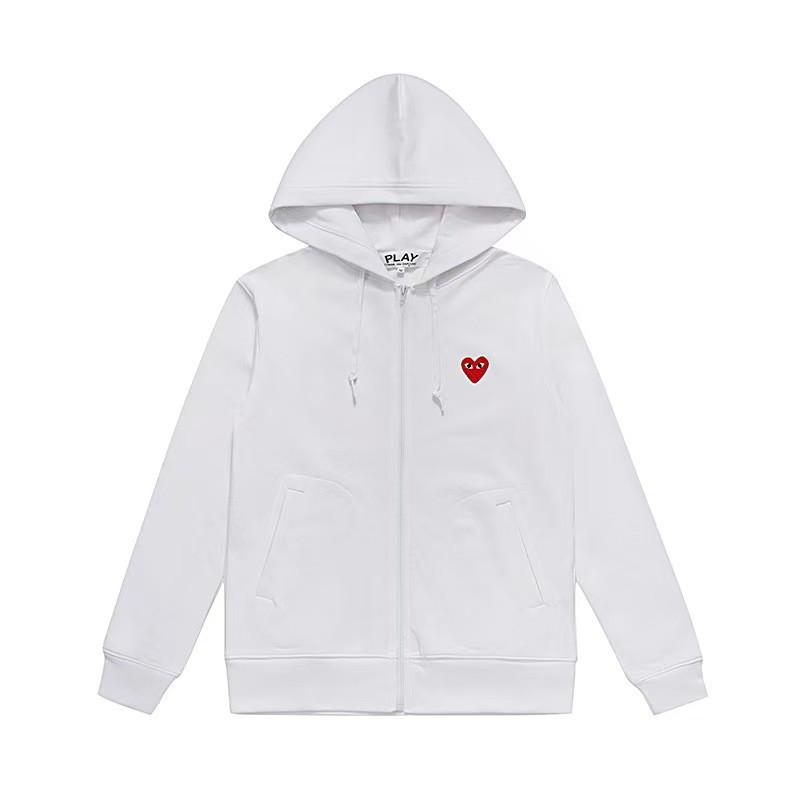 Unisex Hooded Zip-Up Sweatshirt With Heart Embroidery Casual Loose Fit Sportswear