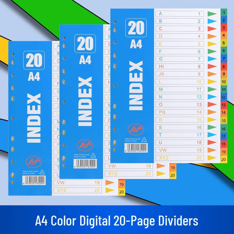Colored A4 Loose-leaf Index Dividers with 11 Holes - Numbered and Lettered Tabs