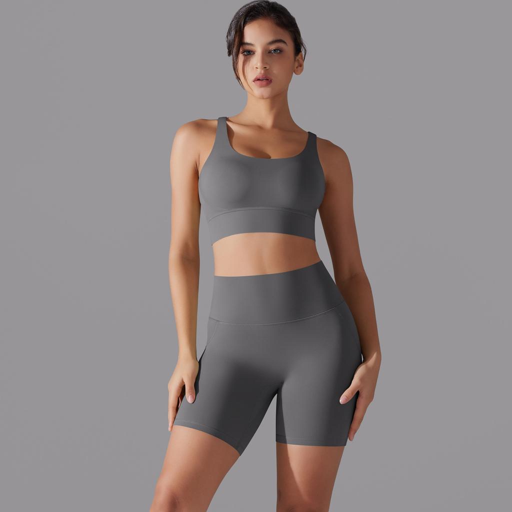 Nessaj Women Black Corss Bra Sport Set Beauty Back Bra Short Pants Gym Yoga Sportswear 2 Piece Workout Sets