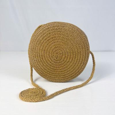 Sac à bandoulière de plage tissé rond pour femmes, petit sac à bandoulière en rotin tricoté à la main en paille