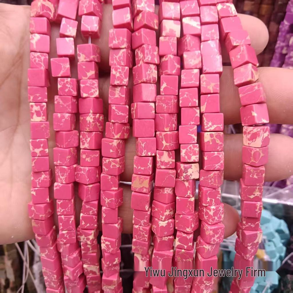 6x6mm Quadratische Rosenquarz-Achat-Perlenkette - Naturstein DIY-Zubehör