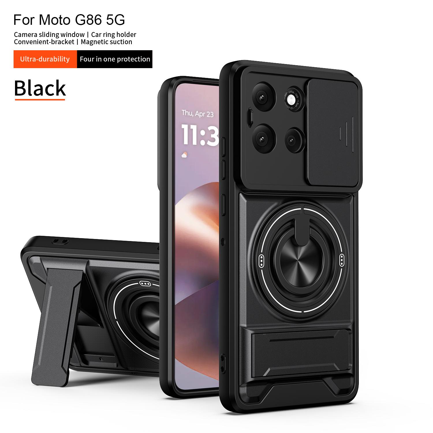 

Slide Camera Cover Compatible for Motorola Moto G86 5G Case With Built-in Ring Stand and Folding Stand for Motorola Moto G86 5G чёрный