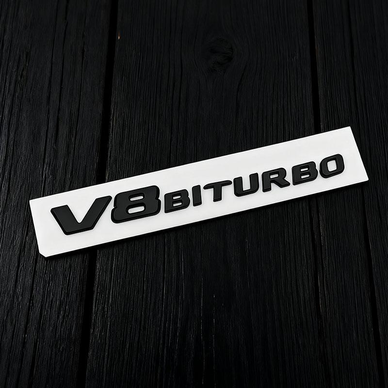 3d ABS Chrome Black Letters V8 BITURBO Logo Emblem Car Fender Side Stickers Badge For C63 E63 S63 GLC63 GLE63 G63 Accessories