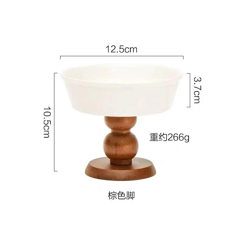 Neuer kreativer Keramik-Snackteller im Retro-Stil mit hohen Beinen, zarter Tee-, Obst- und Untertassen-Dessertschale aus französischem Holz, hohes Weinglas