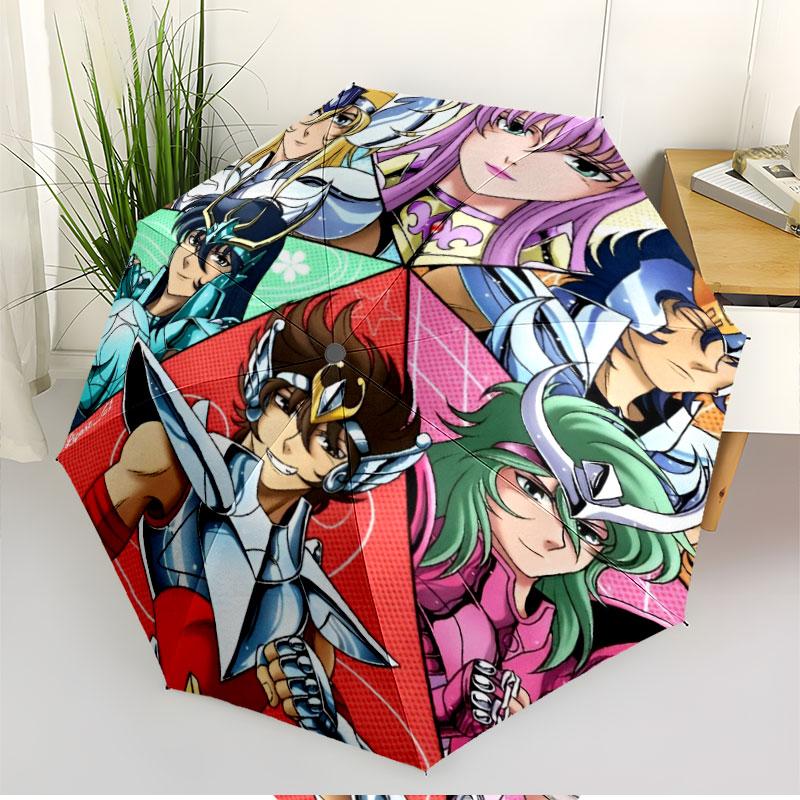 Saint Seiya Print Automatic Open Close Umbrella, Portable Foldable Umbrella, for Outdoor Commute Camping Trip, Ideal Birthday Gift