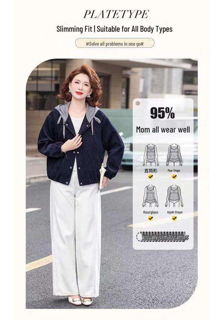 Stylish 2026 Spring Denim Jacket for Middle-Aged & Elderly Women - Casual Hooded Outerwear