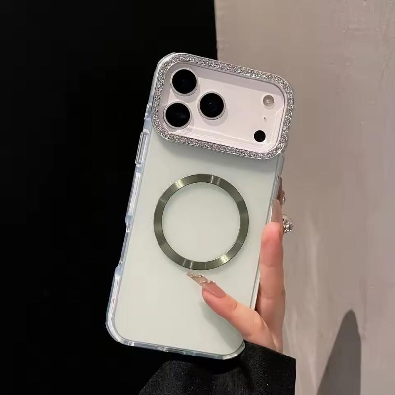 Luxury Sparkling Diamond Decorative Camera Frame Magnetic Case iPhone 17 Air 16 15 14 Plus 13 12 Pro Max 11 Shock Bumper Cover
