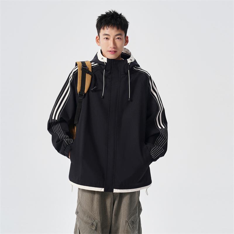 

Hooded Jacket for Men and Women Stripes Autumn and Winter New Couple Loose Youth American Light Luxury Fashion Casual Top Jacket S