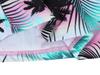 Tropical Plant Print Girls' Long-Sleeved Swimsuit Set with Ruffle Bottoms - Quick-Dry & Sun Protection