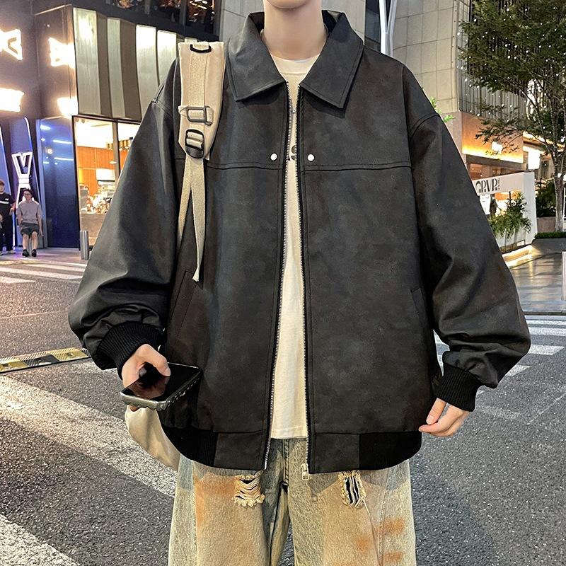 Locomotive casual men's leather jacket spring and autumn polished ruffian handsome stand-up collar trend slim-fitting versatile men's leather jack