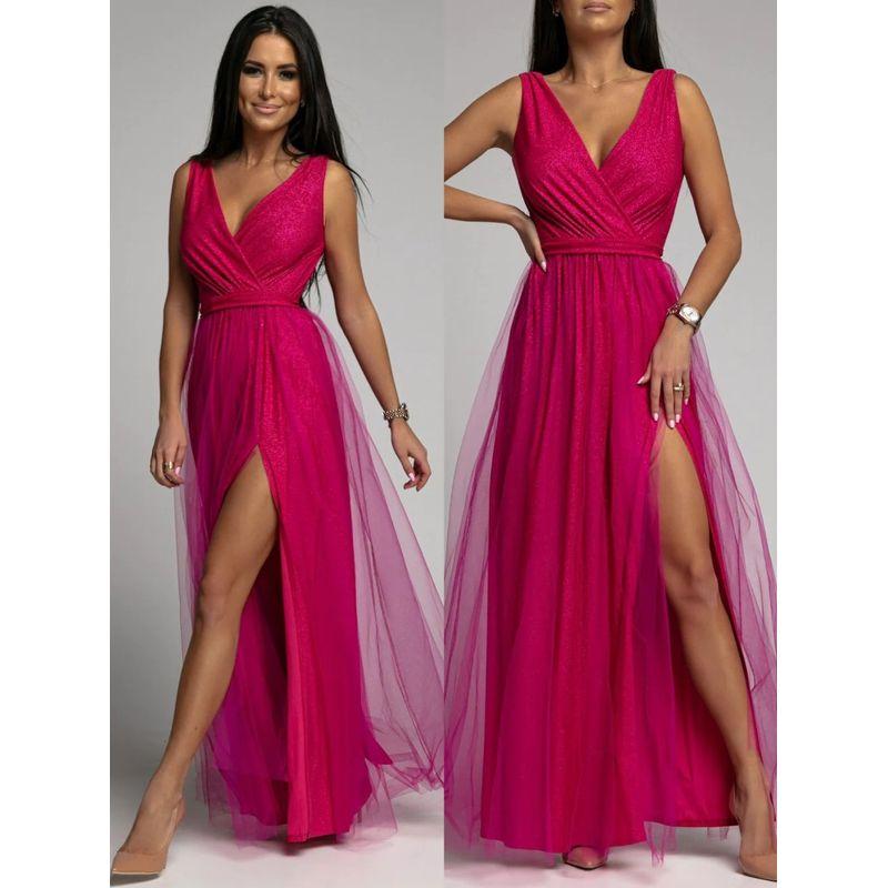 European and American Sexy V-neck Waist Hugging Slimming Split High-End Dress Women's Sexy Party Dress