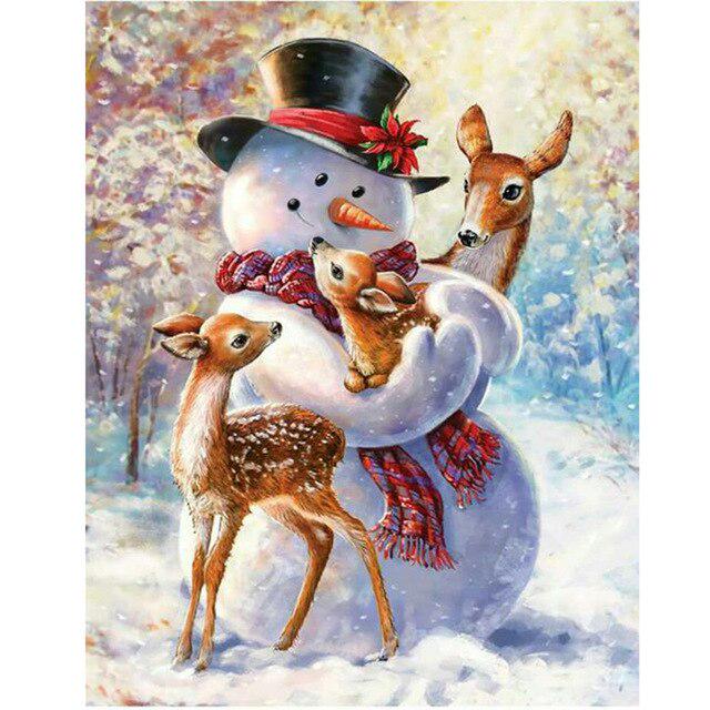 5D-Diamantgemälde zum Selbermachen, Schneemann, rund, mit Strasssteinen, Weihnachtsmosaik, handgefertigte Diamantstickerei