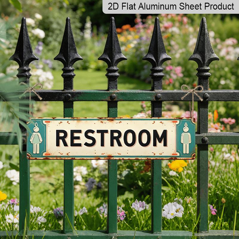2D Flat, Aluminium Decorative Sign & Plaque "RESTROOM with Male & Female Icons"Inch, Perfect for Home, Cafe, Garage Durable & Easy To Install, Ideal