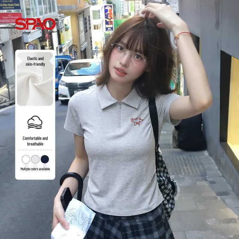 SPAO Women s Slim Fit Short Sleeve Half-Zip Polo Shirt L