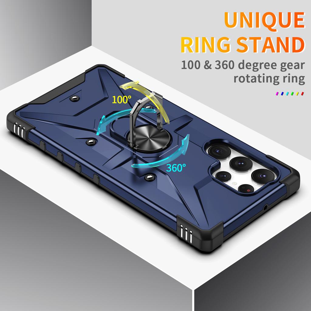 For Samsung Galaxy S24 Ultra Case PC+ TPU Hybrid Phone Cover with Ring Holder Kickstand