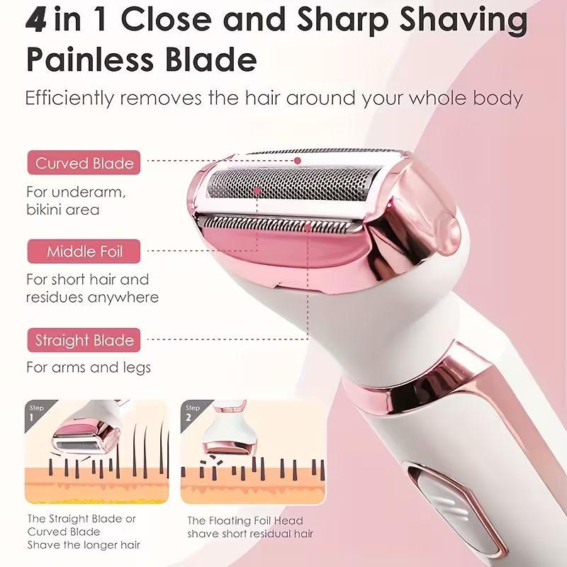 Xiaomi 4-in-1 Rechargeable Electric Lady Shaver Set - Portable 500mAh Wet & Dry Painless Trimmer for Face, Nose, Legs & Underarms