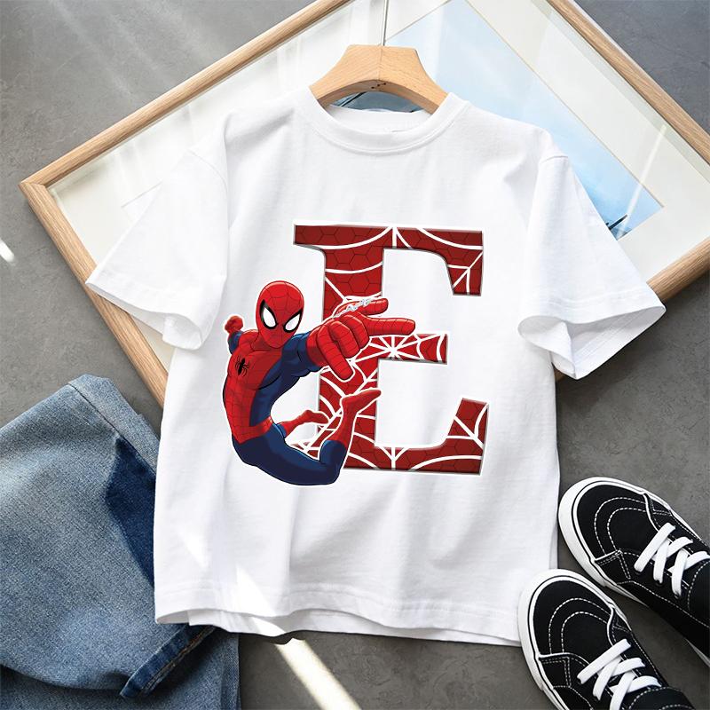2026 New Children s Spider Man Cartoon Letter Printed T-shirt Cotton T-shirt Boys Short Sleeved Top Children s Clothing 110