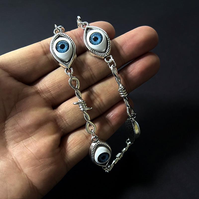 Halloween Blue Alien Eye Necklace with Iron Wire Bra Design – Unisex