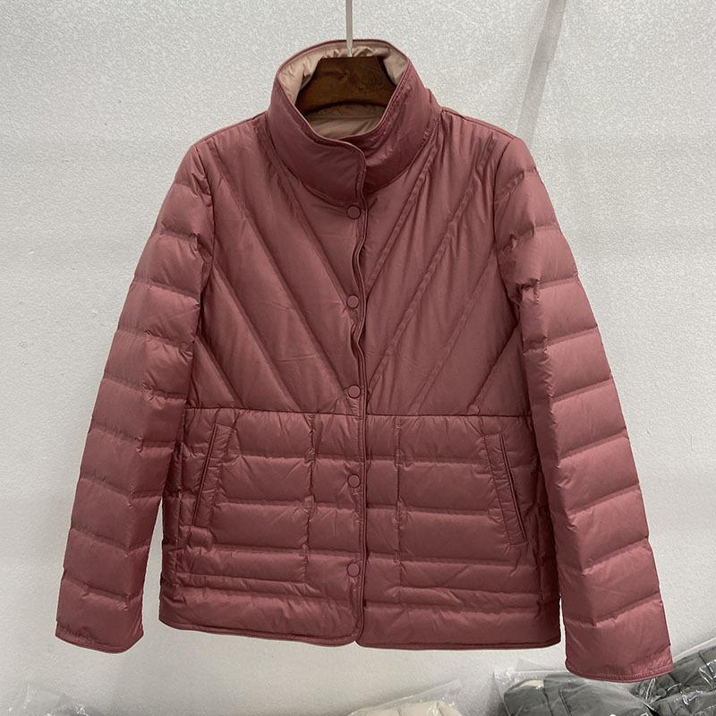 Double-sided two-color two-sided winter stand-up collar light down jacket women's short pressed glue white duck down warm jacket tide