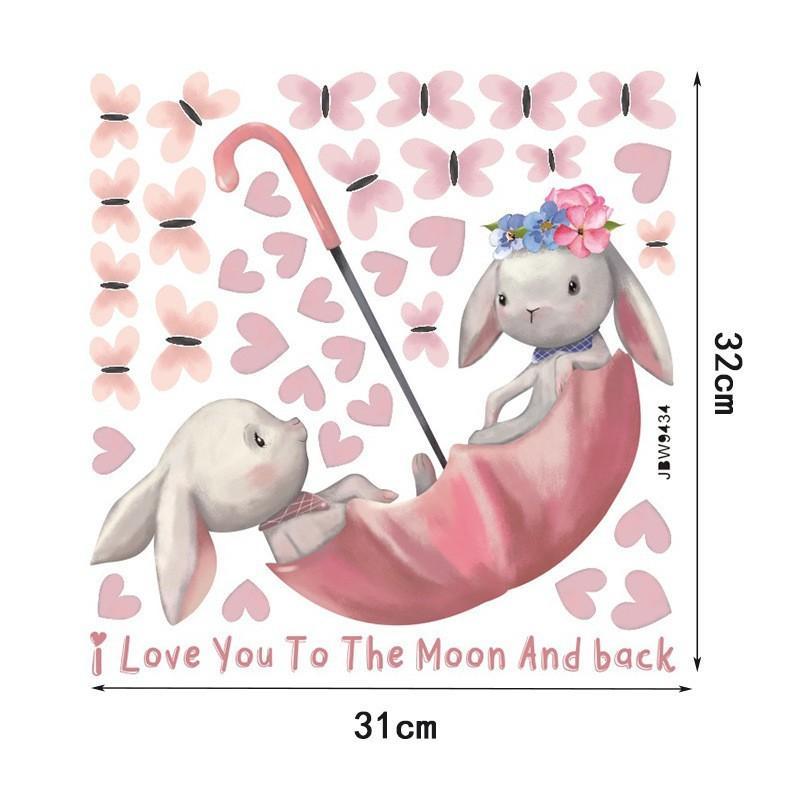 Watercolor Cartoon Bunny Wall Stickers Baby Nursery Wall Decals for Kids Room Living Room Bedroom Home Decor Rabbit Stickers PVC