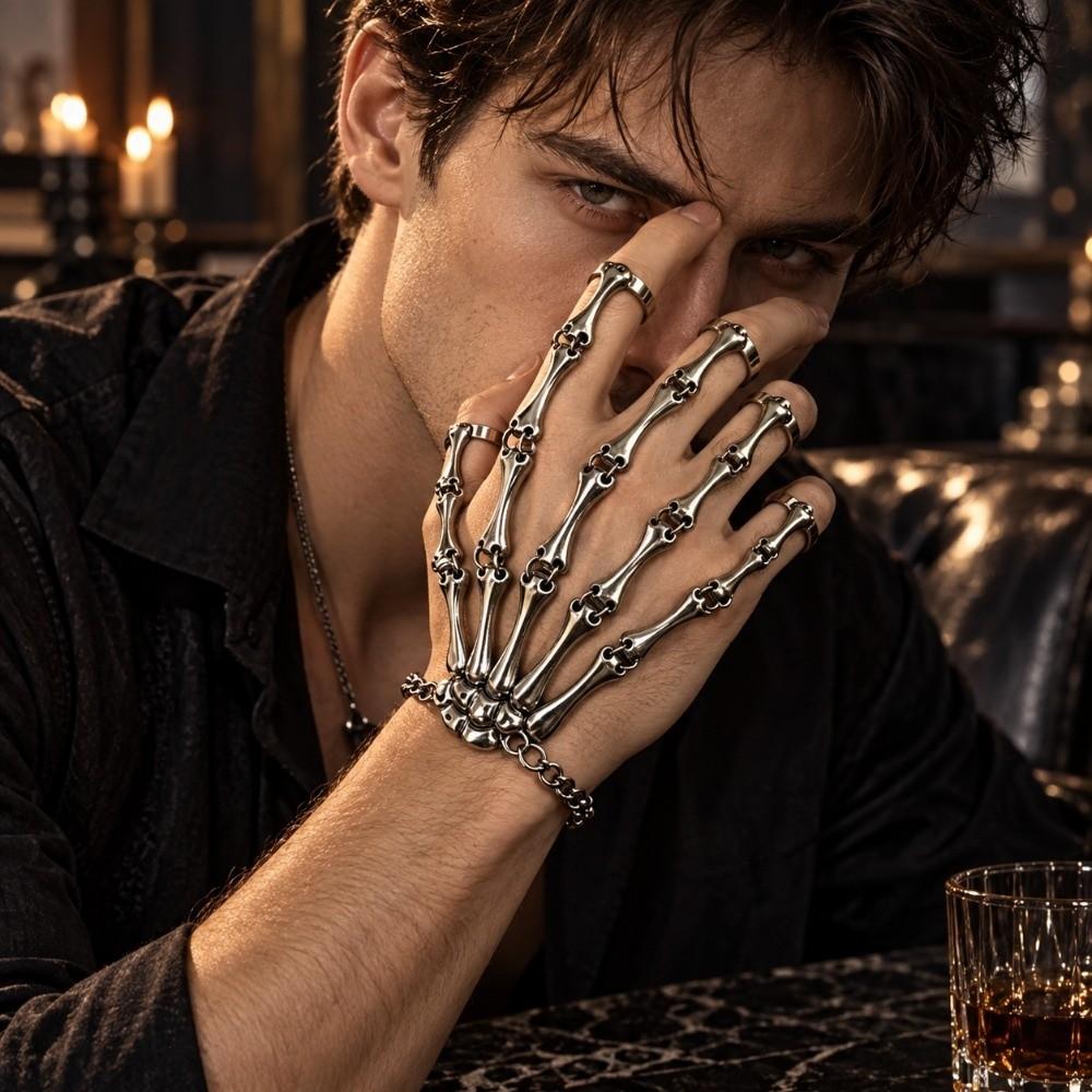 Adjustable Finger Ring Bracelet Metal Skeleton Bracelets Halloween Hand Bone Bracelet Party