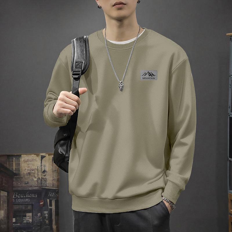 Men's Trendy Hong Kong Style Loose Fit Round Neck Sweatshirt, Autumn/Winter, Plus Velvet, 420g